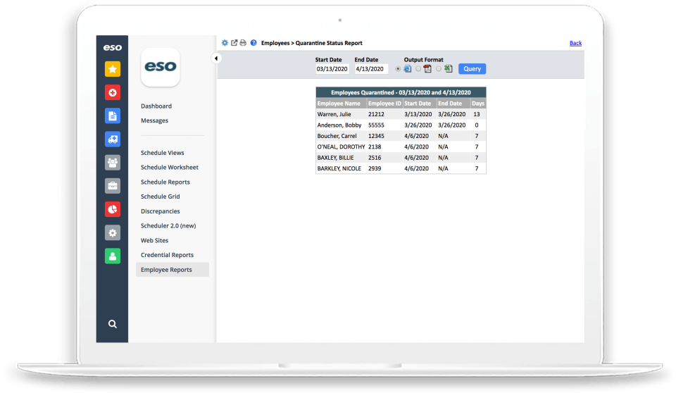 screenshot of ESO Scheduling